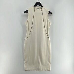 Ivory Cream Calvin Klein Sheath Dress with Gold Zipper detail Sz 4